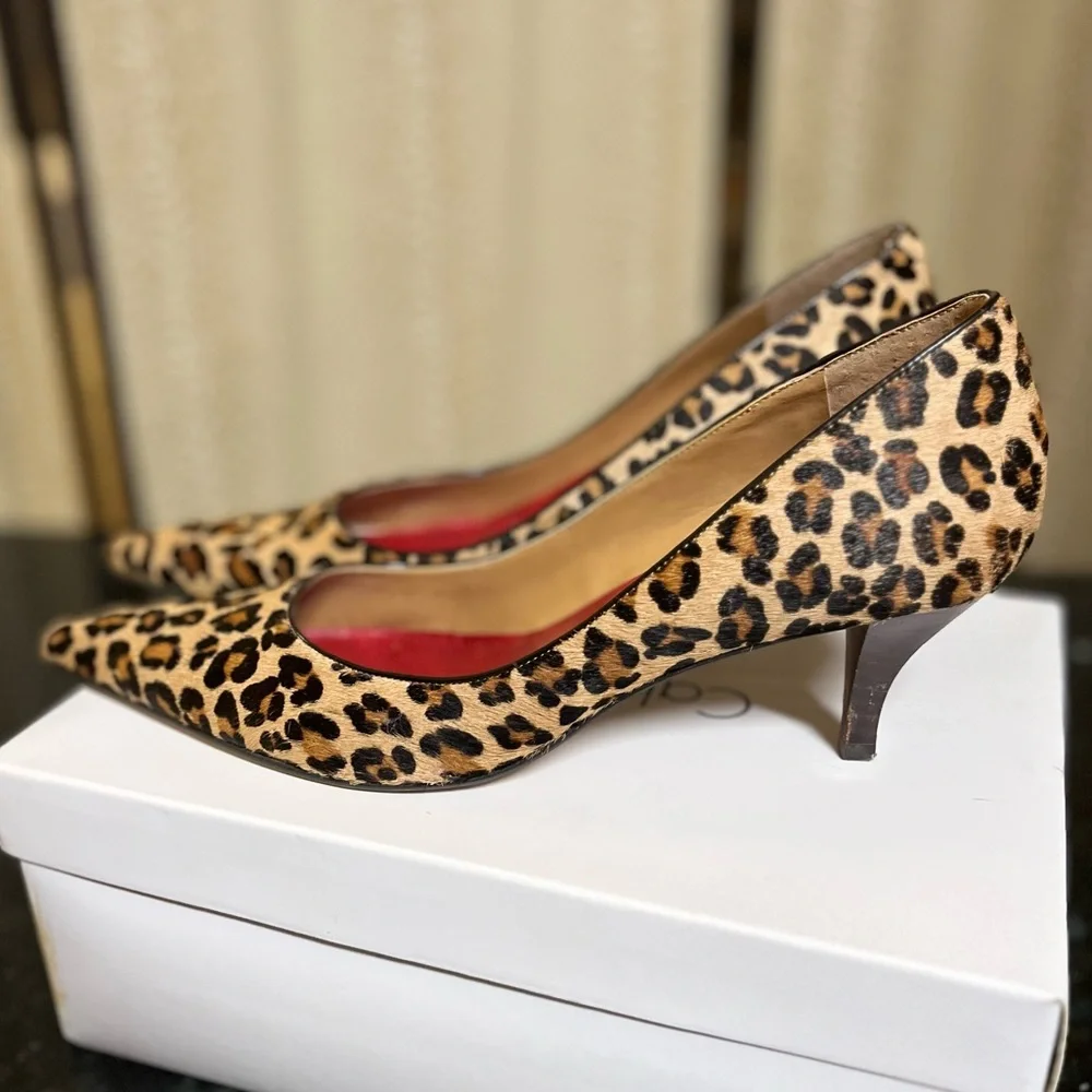 Bandolino Animal Print Leather Calf Hair Heels - Picture 6 of 12